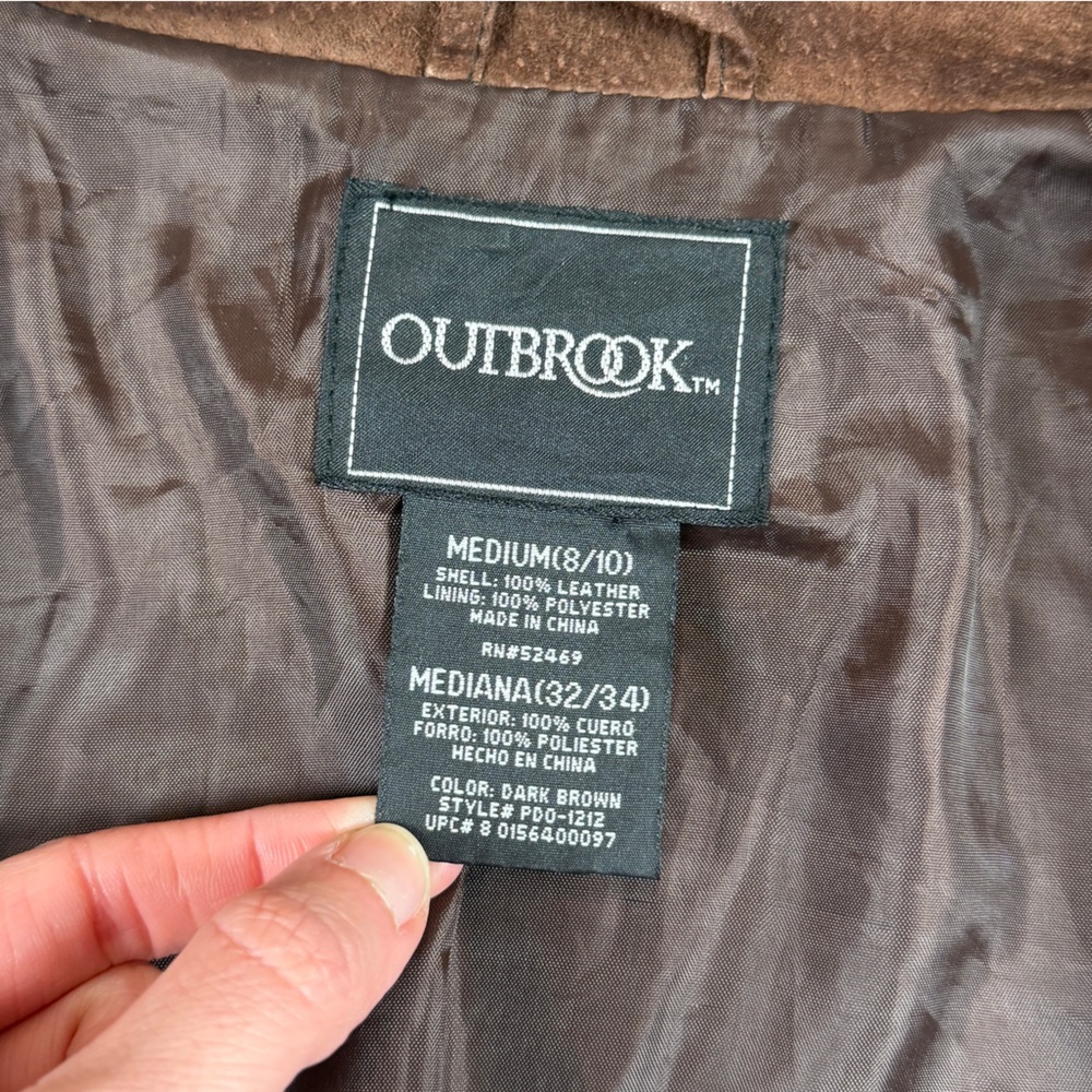 Outbrook Brown Suede Leather Belted Jacket Women’s Medium Contrast Stitching Y2K - Picture 5 of 15